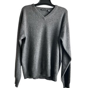 Men's 100% Cashmere Gray Sweater Elevated Basic Quiet Luxury Winter Staple Sz L